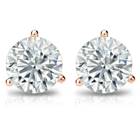 14K Gold round SINGLE Diamond Stud Earring (0.08Cttw, Good, I2-I3) 3-Prong Martini Set, Screw-Back