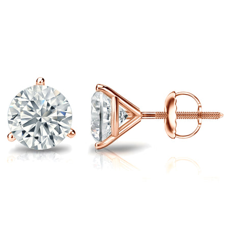 14K Gold round SINGLE Diamond Stud Earring (0.08Cttw, Good, I2-I3) 3-Prong Martini Set, Screw-Back