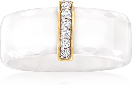 White Ceramic and .10 Ct. T.W. Diamond Ring with 14Kt Yellow Gold