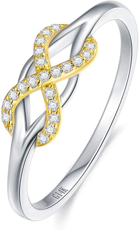 Infinity Love Band Ring,14K Solid Gold Celtic Love Knot Symbol Natural Diamond Ring Forever Endless Promise Ring Anniversary Wedding Engagement Band for Women Girls Size 5-11