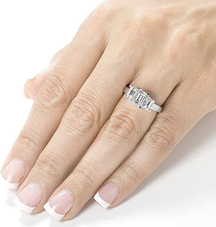 Emerald-Cut Moissanite Three-Stone Engagement Ring 2 3/4 CTW 14K White Gold