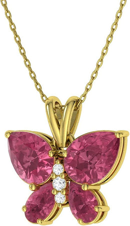 Natural and Certified Gemstone and Diamond Butterfly Petite Necklace in 14K White Gold | 1.04 Carat Pendant with Chain