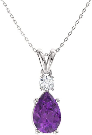 Natural and Certified Pear Cut Gemstone and Diamond Drop Petite Necklace in 14K White Gold | 0.43 Carat Pendant with Chain