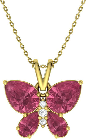 Natural and Certified Gemstone and Diamond Butterfly Petite Necklace in 14K White Gold | 1.04 Carat Pendant with Chain