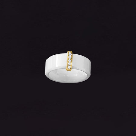White Ceramic and .10 Ct. T.W. Diamond Ring with 14Kt Yellow Gold