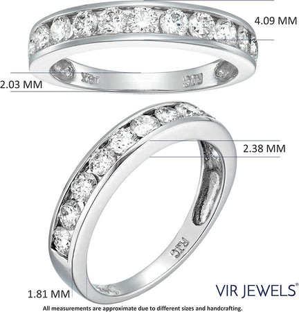 1 Carat (Ctw) Diamond Wedding Anniversary Band for Women, Half Eternity round Diamond Engagement Ring 14K White Gold Channel Set 1 Cttw, Size 4.5-10