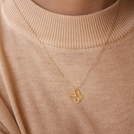 14K Real Gold Butterfly Necklace for Women | 14K Gold Wings Necklaces | Butterfly with Diamond, Blue, Open Butterfly Pendant Necklace | Delicate Animal Jewelry | Gifts for Mom, 18"