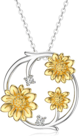 14K Solid Gold Sunflower Necklace for Women Moissanite Necklaces Gold Jewelry Present for Wife Girlfriend Mother