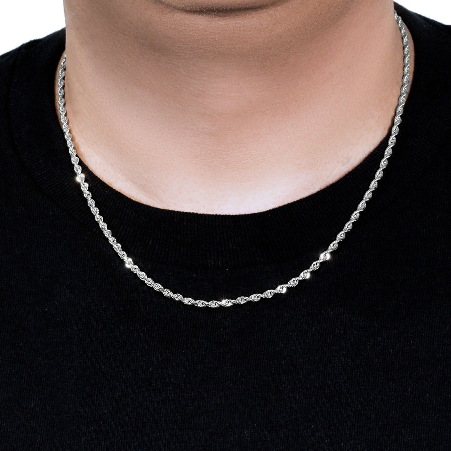 14k White Gold Solid Diamond Cut Rope Chain (3.00 mm)