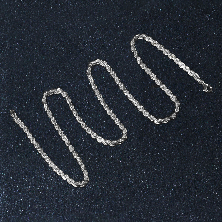 14k White Gold Solid Diamond Cut Rope Chain (3.00 mm)