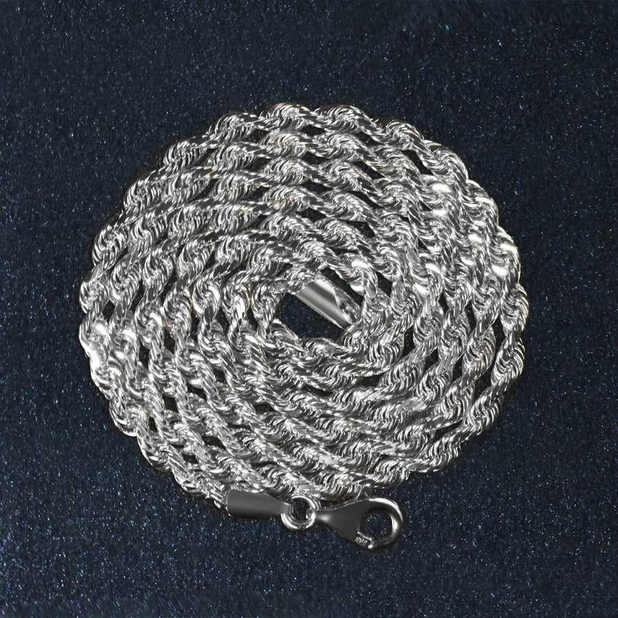 14k White Gold Solid Diamond Cut Rope Chain (3.00 mm)