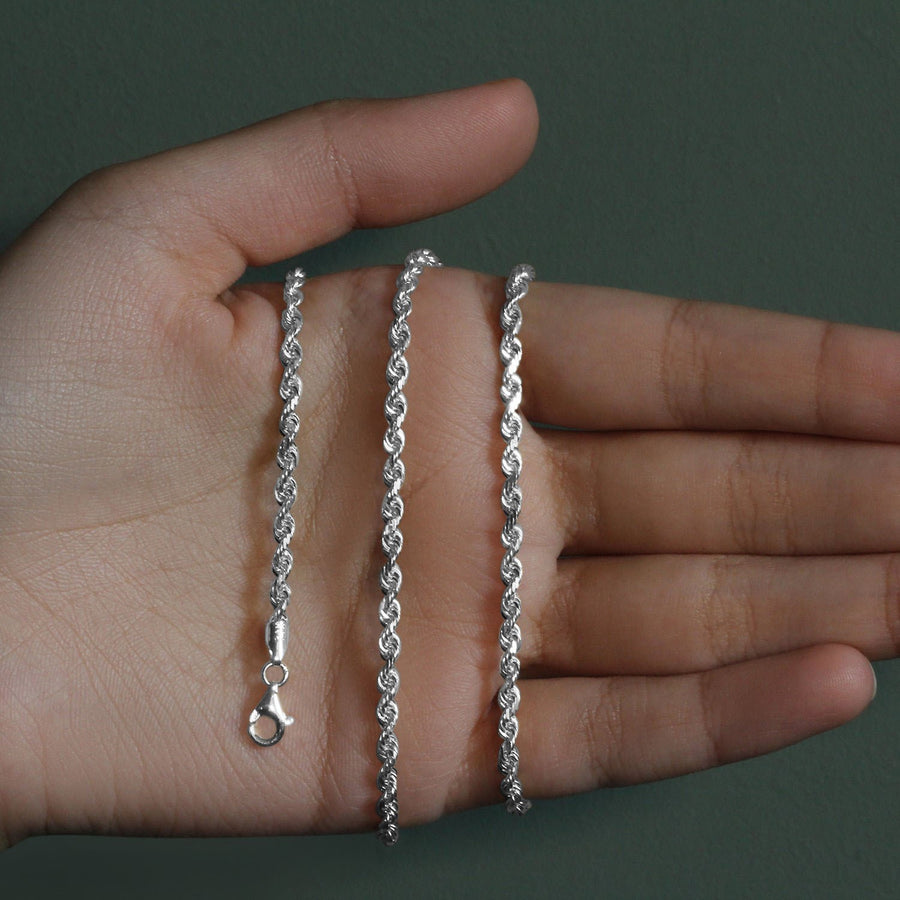 14k White Gold Solid Diamond Cut Rope Chain (3.00 mm)