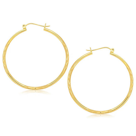 14k Yellow Gold Fancy Diamond Cut Extra Large Hoop Earrings (2x45mm)