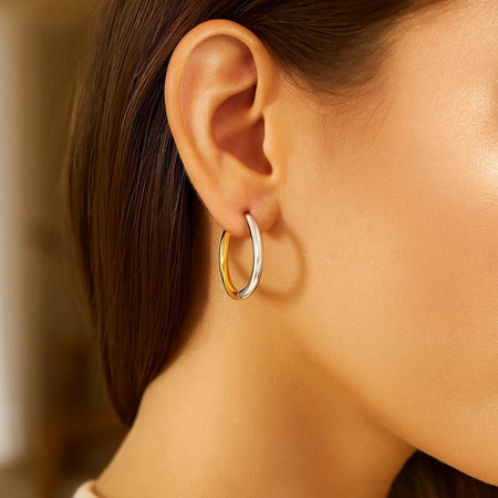14k Two-Tone Gold Hoop Earrings in a Hinged Style(2.5x20mm)