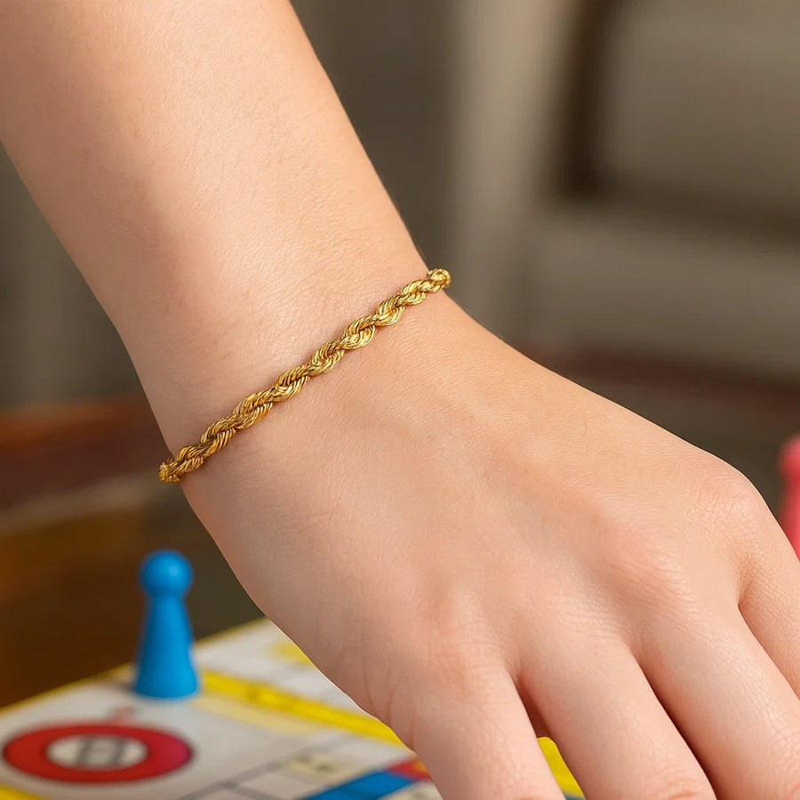 14k Yellow Gold Solid Diamond Cut Rope Bracelet (4.00 mm)