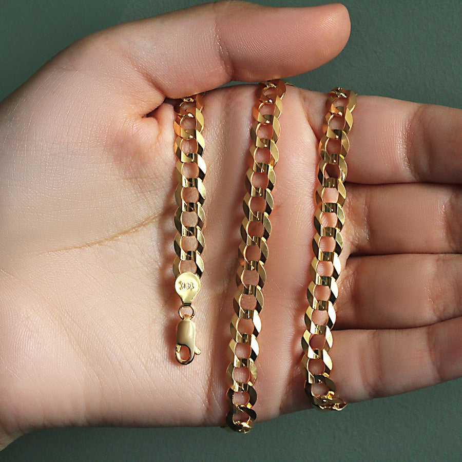 14k Yellow Gold Solid Curb Chain (7.00 mm)