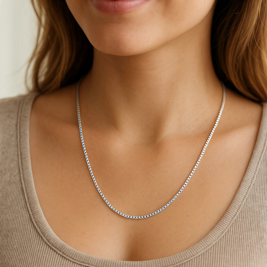 14k White Gold Classic Box Chain (1.10 mm)