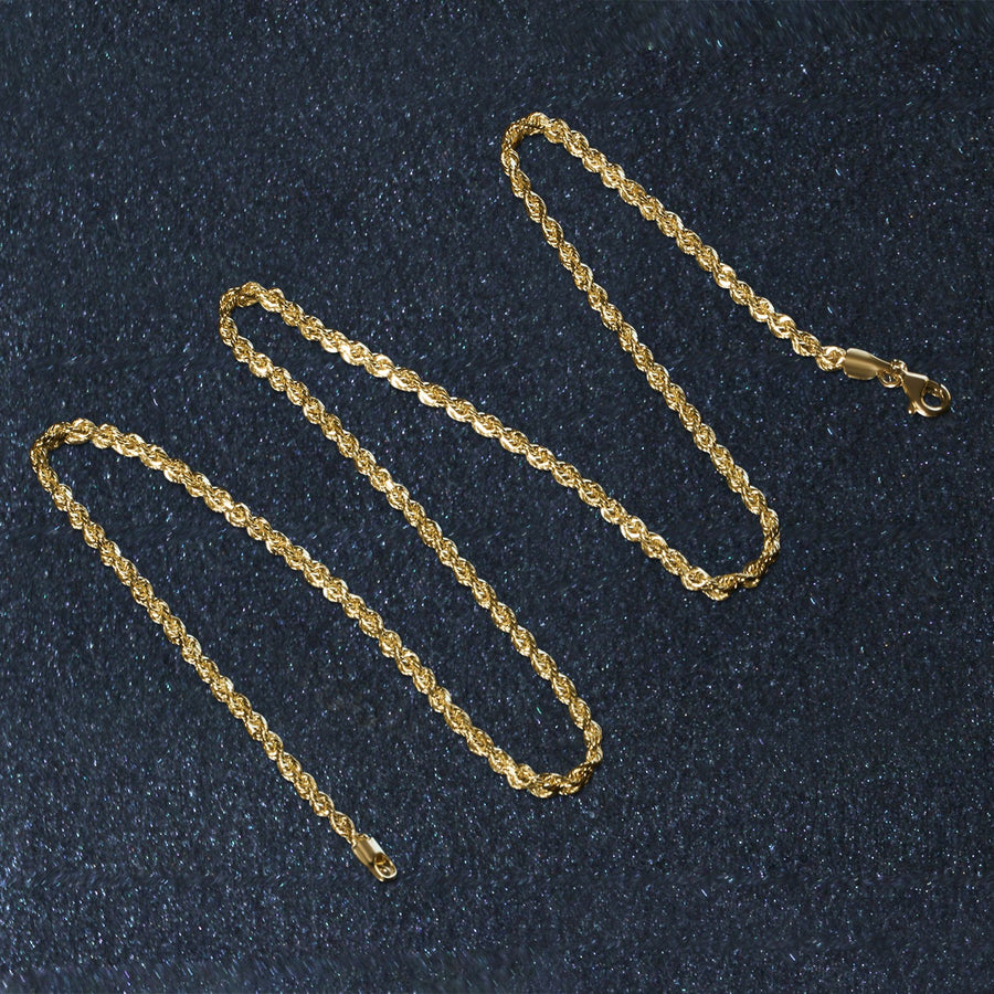 14k Yellow Gold Solid Diamond Cut Rope Chain (2.50 mm)