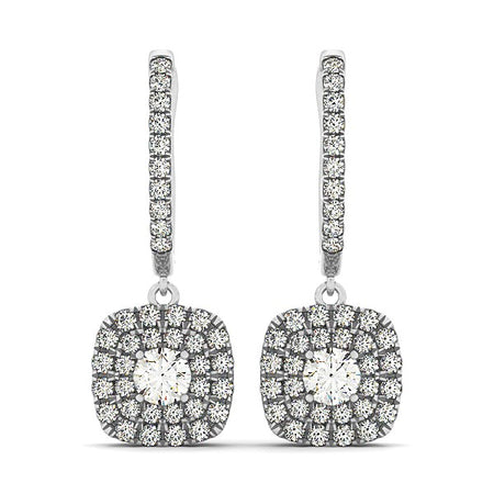 14k White Gold Double Halo Cushion Outer Shaped Diamond  Earrings (3/4 cttw)
