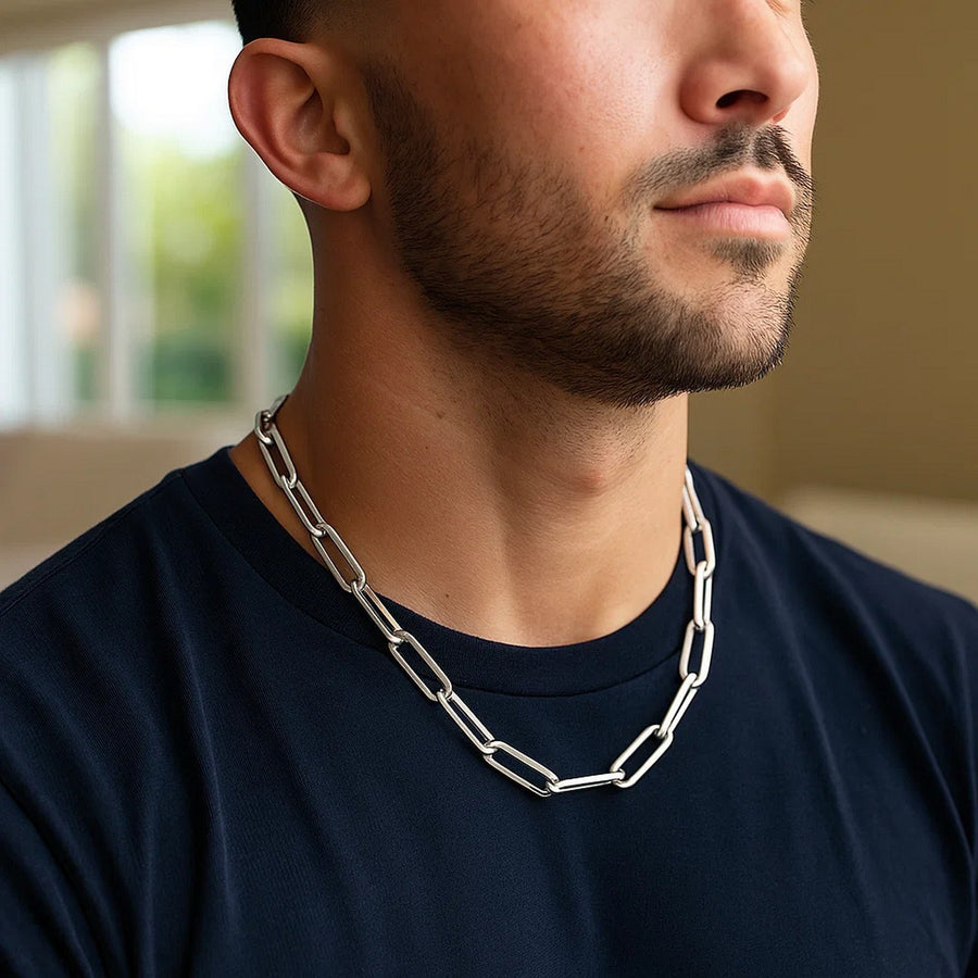 14K White Gold Wide Paperclip Chain (6.10 mm)