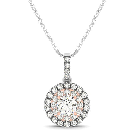 Round Shape Halo Diamond Pendant in 14k White and Rose Gold (1/2 cttw)