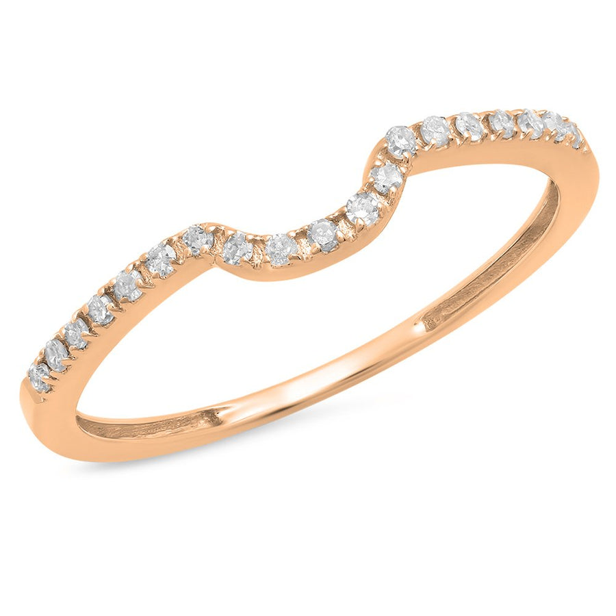 0.11 Carat (Ctw) round White Diamond Ladies Wedding Anniversary Guard Ring Band, 14K Gold