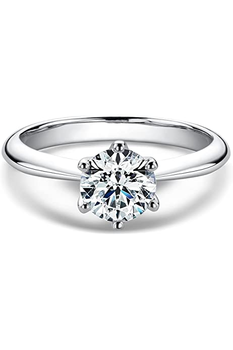 0.5-3 Carat Moissanite Ring, Platinum Plated Sterling Silver round Cut Solitaire Ring for Women, Engagement, Promise, Wedding