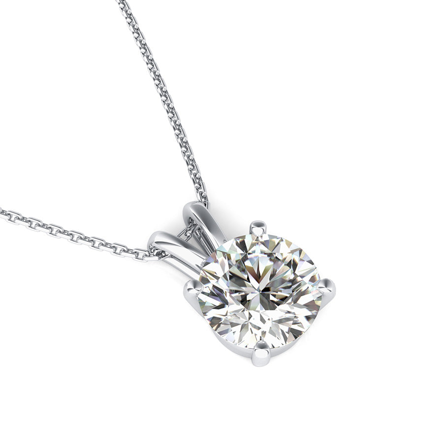 0.5 Carat 14K White Gold round Diamond 4 Prong Solitaire Pendant Necklace J Color I2 Clarity W/ 18