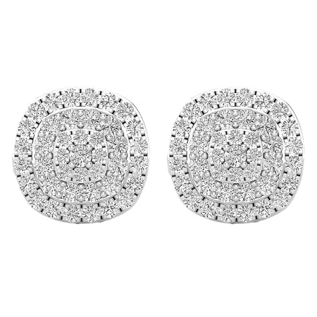 0.95 Carat (Ctw) round Diamond Ladies Double Halo Cluster Screw Back Stud Earrings, Available in 10K/14K/18K Gold & 925 Sterling Silver