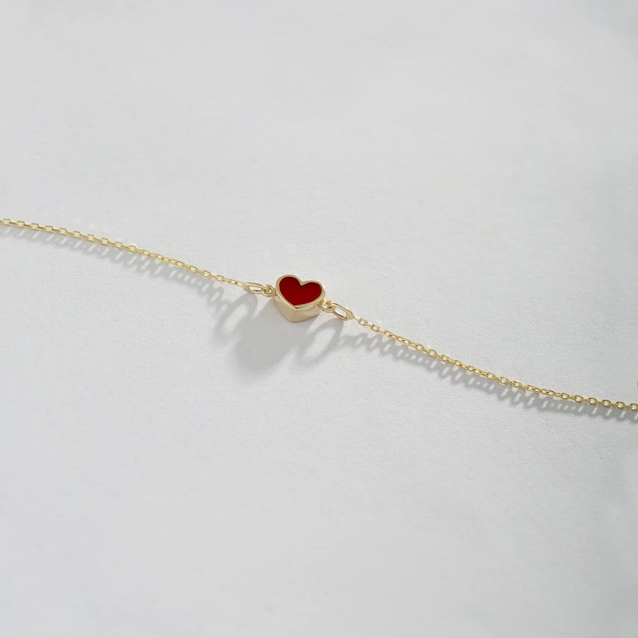 14K Solid Gold Heart Bracelet | 14K Yellow Gold Mini Heart Chain Bracelets for Women | Red, Navy Blue with Diamond Bracelet | Women'S 14K Gold Jewelry | Gift for Christmas, Adjustable 6
