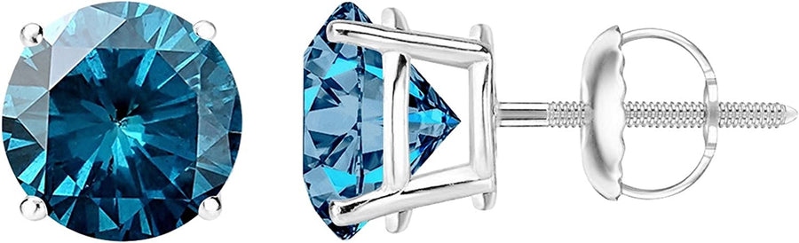 1/2 - 10 Carat Total Weight Blue Diamond Stud Earrings 4 Prong Screw Back