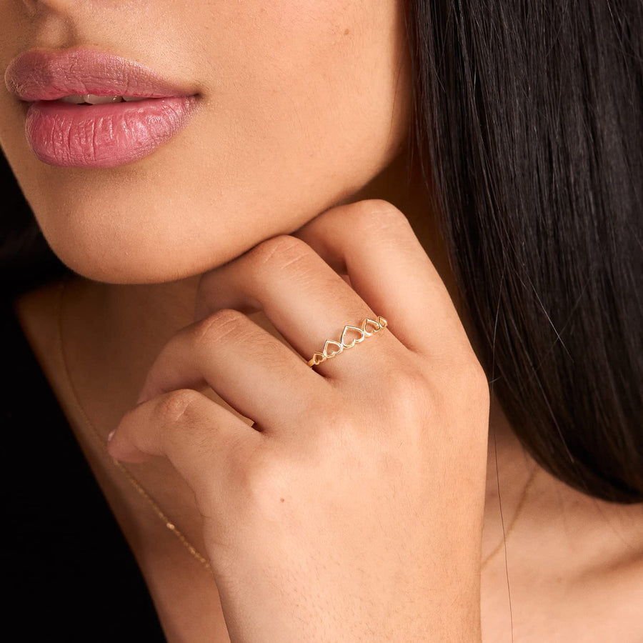 GELIN Open Heart Band Ring in 14K Solid Gold | Eternity Ring for Women | Stacking Rings Jewelry