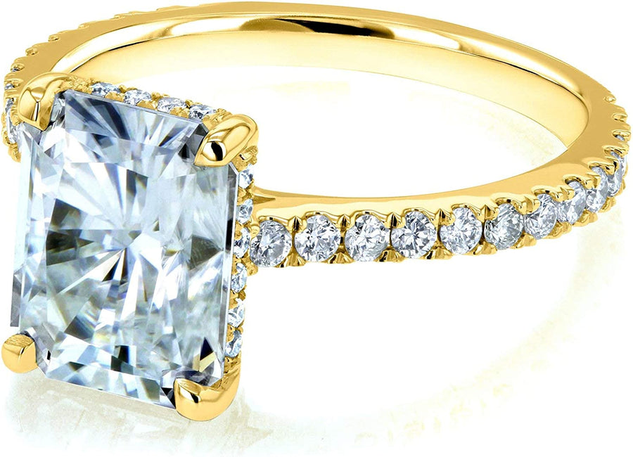 Radiant-Cut Moissanite Engagement Ring 3 1/10 CTW 14K Yellow Gold