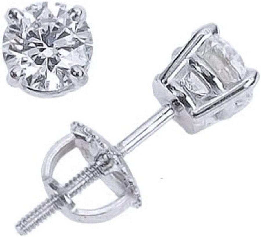 1/2 Carat Solitaire Diamond Stud Earrings round Brilliant Shape 4 Prong Screw Back (H-I Color, I2 Clarity)