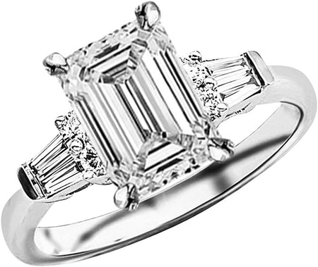 1.25 Ctw 14K White Gold Designer Alternating round and Baguette GIA Certified Emerald Cut Diamond Engagement Ring (1 Ct Center H-I Color VS1-VS2 Clarity)