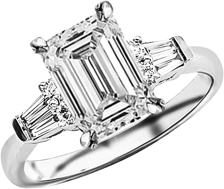 1.25 Ctw 14K White Gold Designer Alternating round and Baguette GIA Certified Emerald Cut Diamond Engagement Ring (1 Ct Center H-I Color VS1-VS2 Clarity)