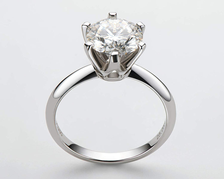 0.5-3 Carat Moissanite Ring, Platinum Plated Sterling Silver round Cut Solitaire Ring for Women, Engagement, Promise, Wedding