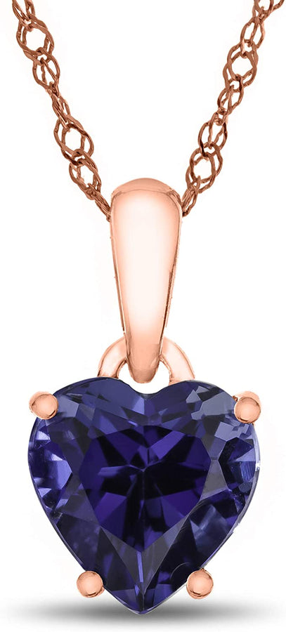 Solid 10K White Gold 7Mm Heart Shaped Center Stone Pendant Necklace