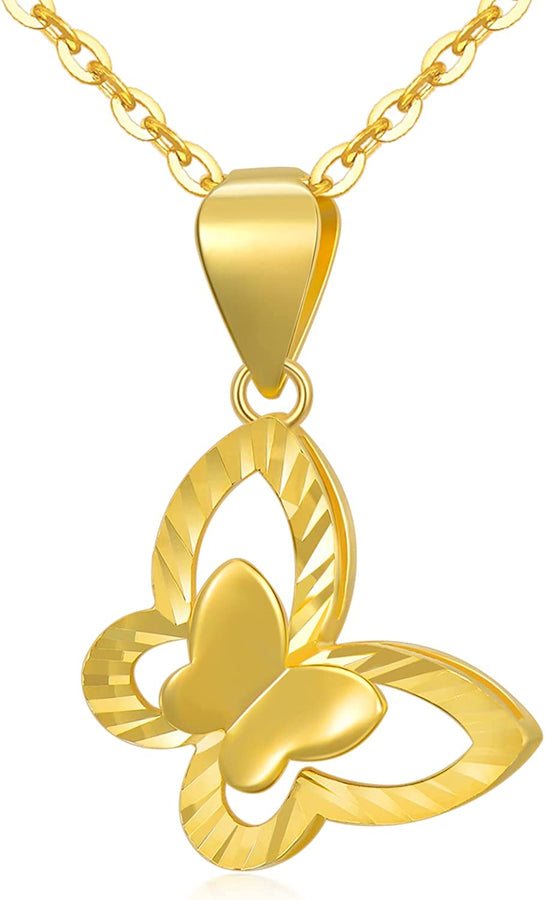 Solid 18K Gold Butterfly Necklace for Women, Real Gold Chain Butterfly Pendant Necklace Anniversary Birthday Jewelry Gifts for Her, 16-18 Inch