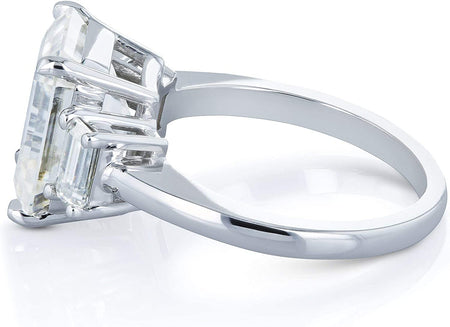 5 1/2 Carat TGW Three Stone Emerald Cut Moissanite Statement Engagement Ring in 14K White Gold