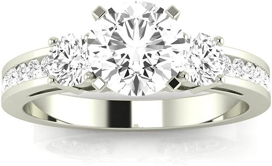 1.1 Carat T.W. round Channel Set 3 Three Stone Diamond Engagement Ring J I1 Clarity Center Stones.