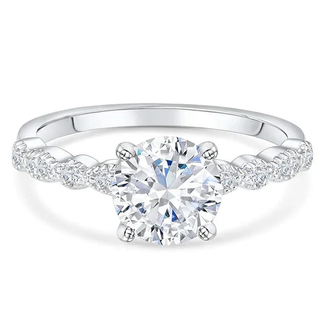 1-1/5 Carat (Ctw) Classic round Engagement Rings for Women Platinum Plated Silver, Moissanite Engagement Rings Wedding Anniversary Rings