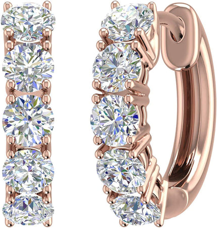 1-5 Carat Five Stone Diamond Hoop Huggie Earrings 14K Gold Value Collection