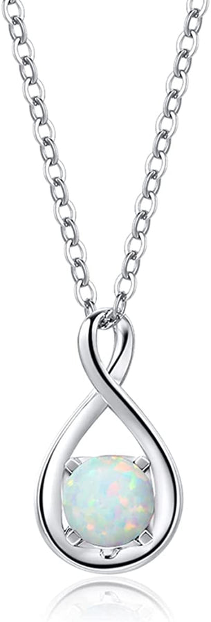 14K Solid White Gold Birthstone Pendant with Sterling Silver Adjustable Chain Dainty Infinity Gemstone Necklace Fine Jewelry Anniversary Birthday Christmas Gifts for Women Girls Wife Lady Her