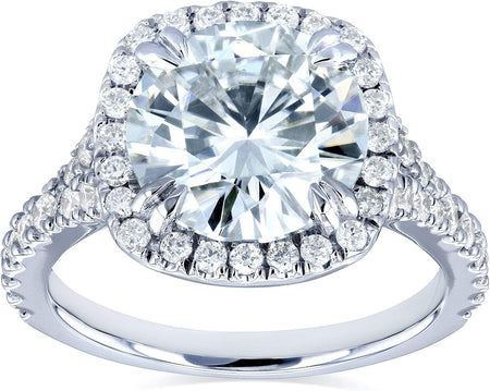 round Forever One Moissanite Halo Engagement Ring 3 5/8 CTW 14K White Gold