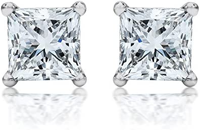 1/2-2 Carat Total Weight Princess Diamond Stud Earrings 4 Prong Screw Back (G-H Color VS1-VS2 Clarity)