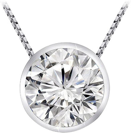 1/2 Carat Bezel Set Diamond Pendant Necklace (H-I Color, I1 Clarity, 0.5 Ctw) W/ 16" Silver Chain