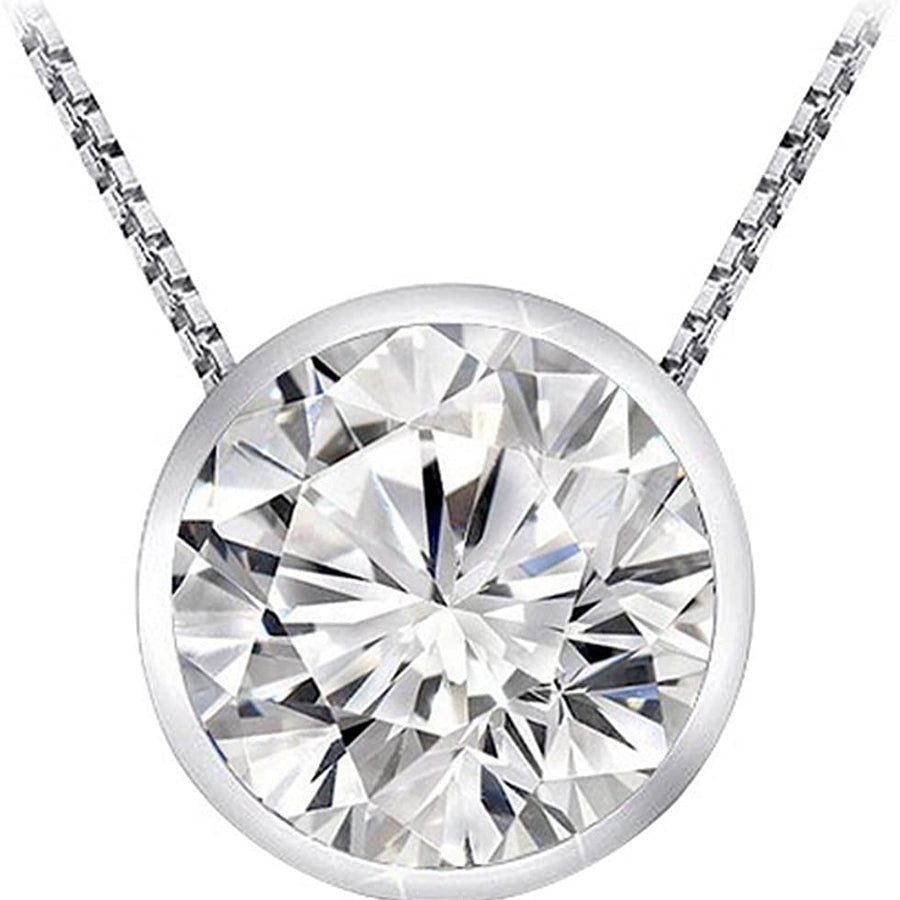 1/2 Carat Bezel Set Diamond Pendant Necklace (H-I Color, I1 Clarity, 0.5 Ctw) W/ 16