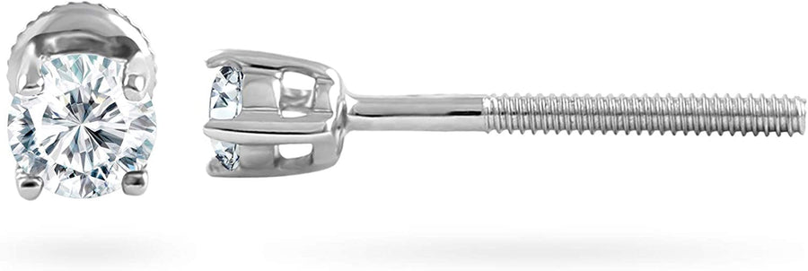 Solid White Gold 0.10 Carat (Cttw) Natural Diamond Solitaire Stud Earrings for Women (Diamond Color- I-J Diamond Clarity- I2-I3) with Screw Back