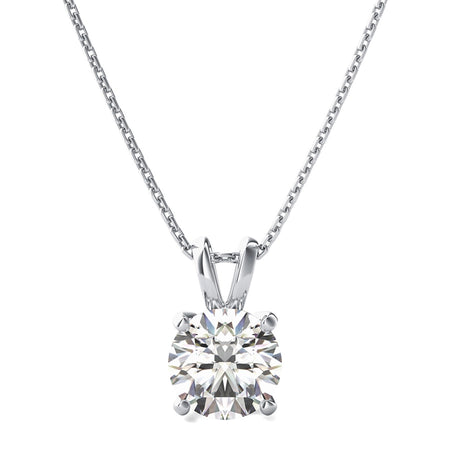0.5 Carat 14K White Gold round Diamond 4 Prong Solitaire Pendant Necklace J Color I2 Clarity W/ 18" Silver Chain